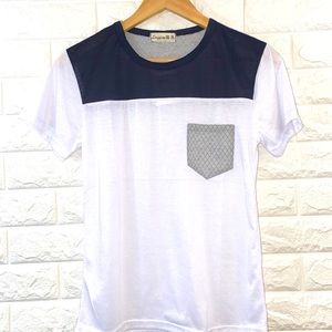 NEW! T-shirt. Navy grey and white.